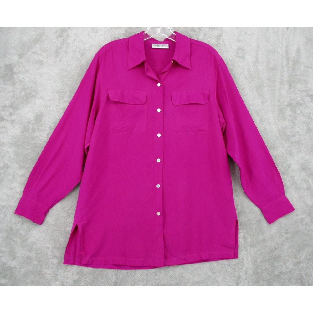 Amanda Smith Blouse Womens S Silk Pockets Fuschia Office Career Quiet Luxury